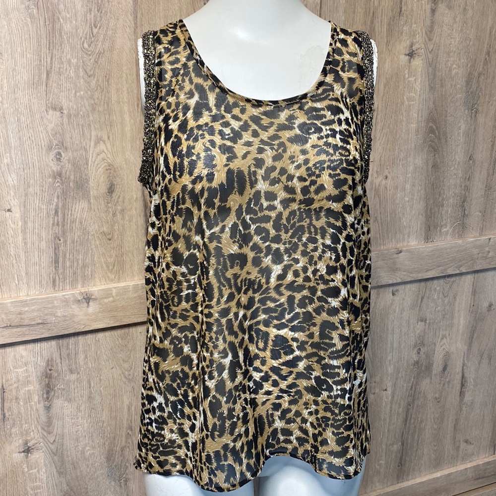 Sleeveless Beaded trim little baddie tank 🔥 slightly sheer Big Cat allover body